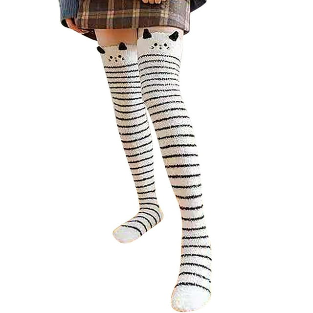 Bas pour Femmes en Laine Corail, Longueur Genou, Épaissis, Chauds, Demi-Peluche, Bas d'Intérieur, Bas de compression Multicolores
