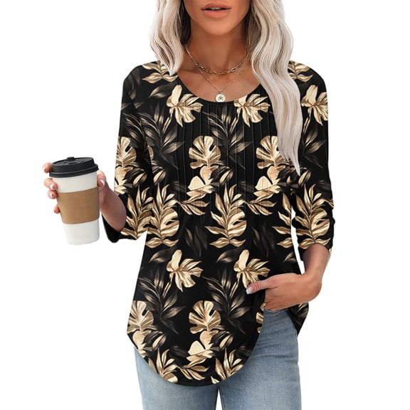 LYEAA Women Oversized 3/4 Sleeve T-Shirt Breathable Cotton Blend Top, Comfortable Round Neck Casual Wear for Plus Size Multicolor S