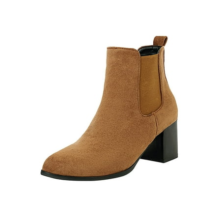 

Boots for Women High Heel Shoes Winter Warm Fashion Slip On Pointed Toe Casual Solid Color Suede Platform Ankle Boots