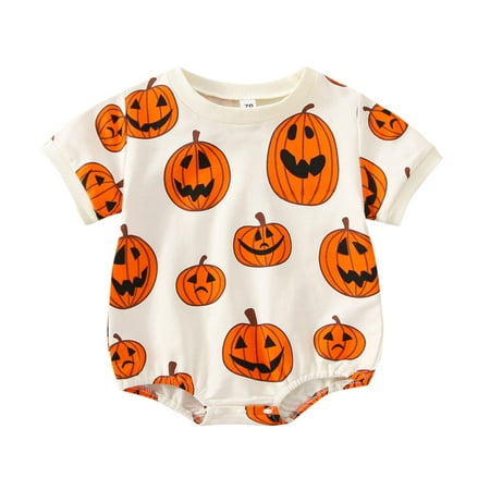 

Halloween Baby Girls Boys Sweatshirt Romper Pumpkin Printed Short Sleeve Jumpsuit Newborn Infant Clothes