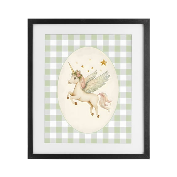 Stupell Industries Cottage Winged Unicorn over Green Gingham Black Framed Print Under Glass, 13 x 16, by Arlington Prints
