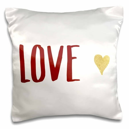 3dRose Image of Red Gold Love Glitzy Heart - Pillow Case, 16 by