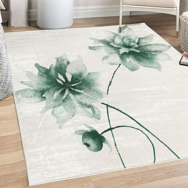 Watercolor Flower Decorative Rug Flora Drawing Soft Spring Colors Retro Style Fl Art Quality Carpet For Bedroom Dorm And Living Room 6 Sizes Laurel Green By Ambesonne Com
