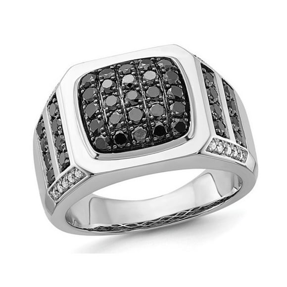 Mens 1/10 Carat (ctw) Black Diamond Cluster Ring in Sterling Silver