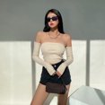 thumbnail image 2 of Mialoley Female Summer Solid Color Tops,Boat Neck Blouse Pullover with Long Sleeves, 2 of 3