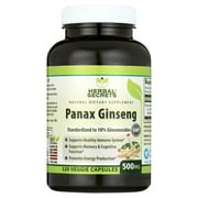 Herbal Secrets Panax Ginseng 500 mg 120 Veggie Capsules Supplement