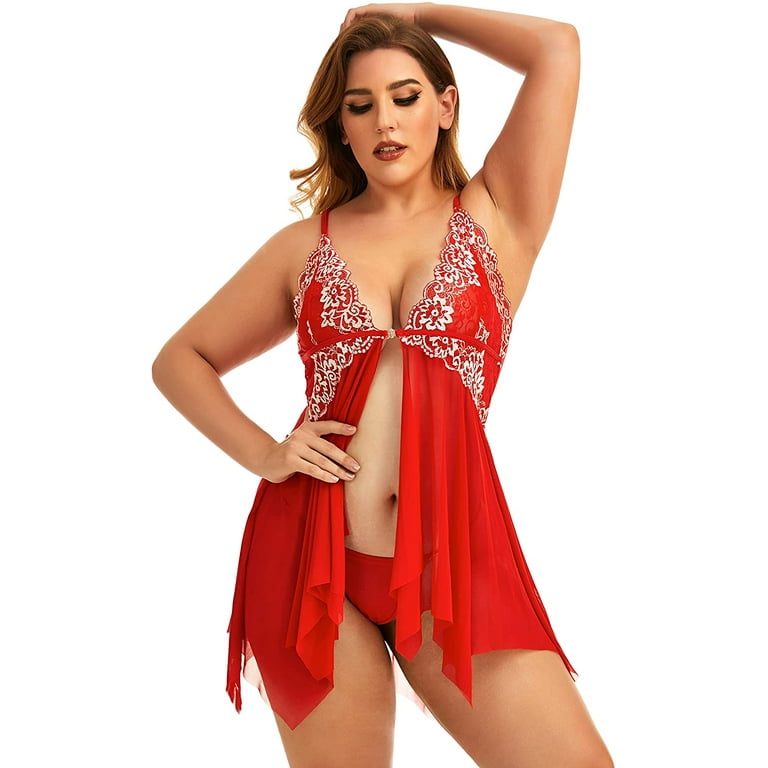 Red Plus-Size Babydoll Lingerie Set, WiesMANN, Size: L- 2XL, Color: Red  and Black