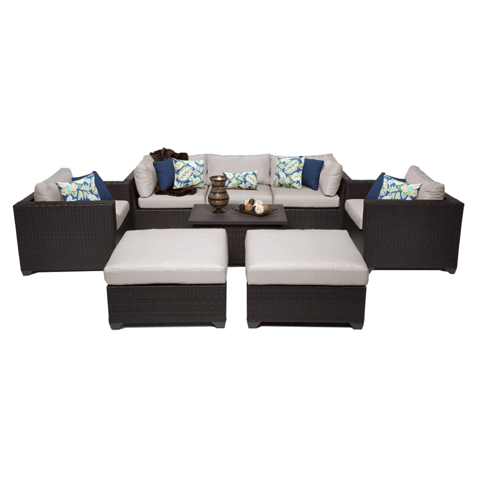TK Classics Belle Wicker 8 Piece Patio Conversation Set with Ottoman and 2 Sets of Cushion Covers - image 2 of 2