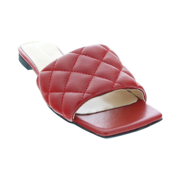 Ventutto Red Quilted Flat Slide Leather Slipper-6 for womens