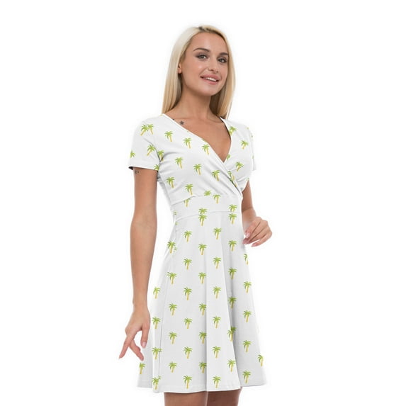 Women’s A Line Coconut Summer Dress, Retro Triangle Arrangement, Cross Wrap V Neck, 6 Sizes, by Ambesonne