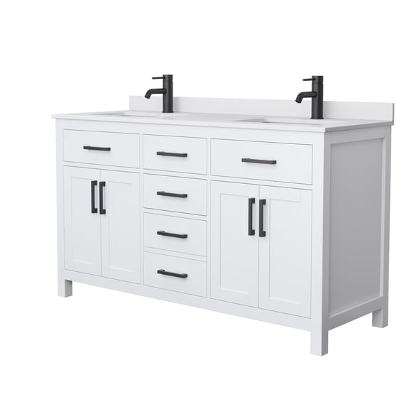 Wyndham Collection Beckett 60" Wood Double Bathroom Vanity in White/Matte Black