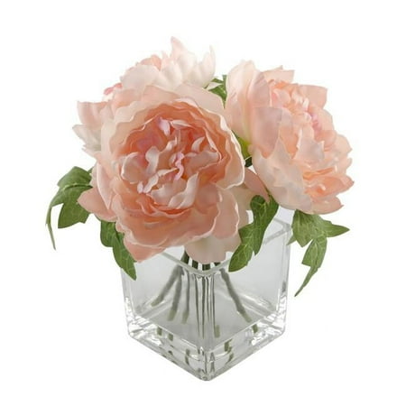 Artificial Silk Peony Arrangement in Glass Pot
