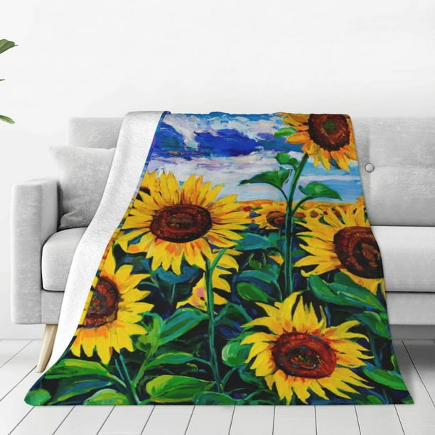 Balery Landscape With Sunflowers Manta de Felpa Suave y Acogedora – Cobija de Franela Aterciopelada para Cama, Lavable y Cálida para Sofá, Mascotas, Transpirable-60"x50"
