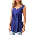 thumbnail image 3 of JustVH Blouse Décontractée Unie Henley Col en V pour Femmes Tunique Plissée à Boutons, 3 of 4