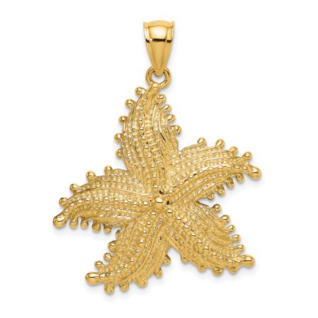 14k Yellow Gold Starfish Pendant for Women, Textured Nautical Jewelry with Realistic Ocean Design, Marine Life Symbol, Nature and Coastal Style for Beach Lovers