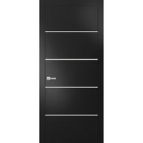 Modern Solid Interior Door with Handle | Planum 0210 Black Matte | Single Regural Panel Frame Trims | Bathroom Bedroom Sturdy Doors-24" x 96"