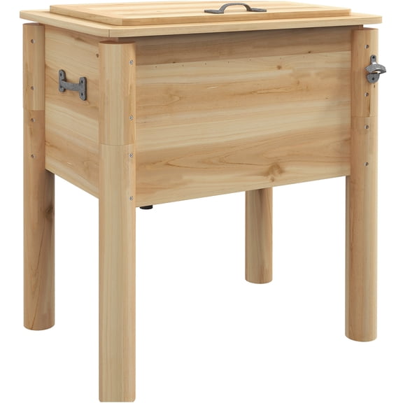 JERFIT 54Qt Outdoor Cooler with Wheels, Insulated Steel Lining, Bottle Opener & Drain Plug, Portable Wood Party Ice Chest for Patio, Pool, Beach, Camping