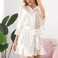 thumbnail image 5 of Defitshape Women's Lightweight Satin Thin Loungewear Kimono Bath Robe 3/4 Sleeve Bathrobe V Neck White Large, 5 of 5