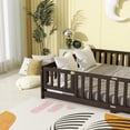 thumbnail image 5 of PAPROOS Queen Floor Bed Frame, Wood Floor Platform Bed with Fence and Door, No Box Spring Needed, Modern Queen Size Montessori Floor Bed for Little Girls Boys, Playhouse Bed Frame, Espresso, 5 of 7