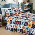thumbnail image 4 of Chezmoi Collection 3-Piece Kids/Teens My Sports Sheet Set - Soft Microfiber Navy Blue Gray Orange White Printed Basketball Baseball Football Soccer Fun Kids Sheets, Twin Size, 4 of 9