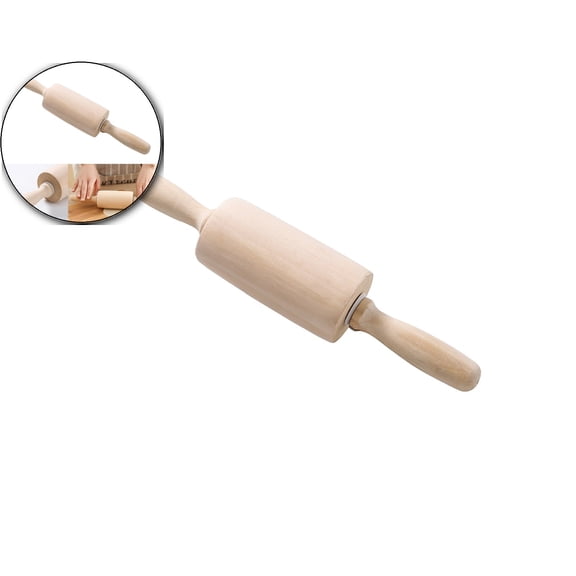 Wood Rolling Pin, Hardwood Dough Roller with Comfort Grip, 17 Inch Wooden Rolling Pin with Rotating Ergonomic Handles for Baking Pizza Bread Pastries Cookies