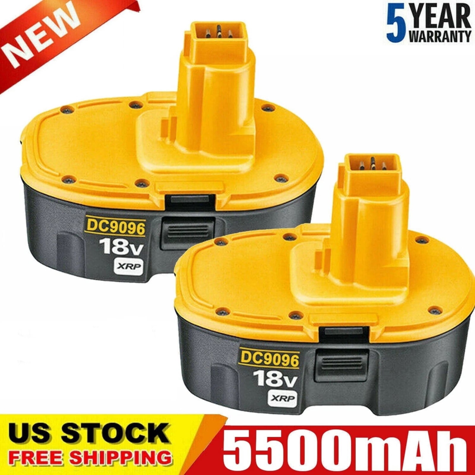 DC9096 5500mAh 2-Pack Ni-MH Replacement for Deewalt 18V Battery DC9098 DC9099 DW9095 DW9096 DW9098 DE9039