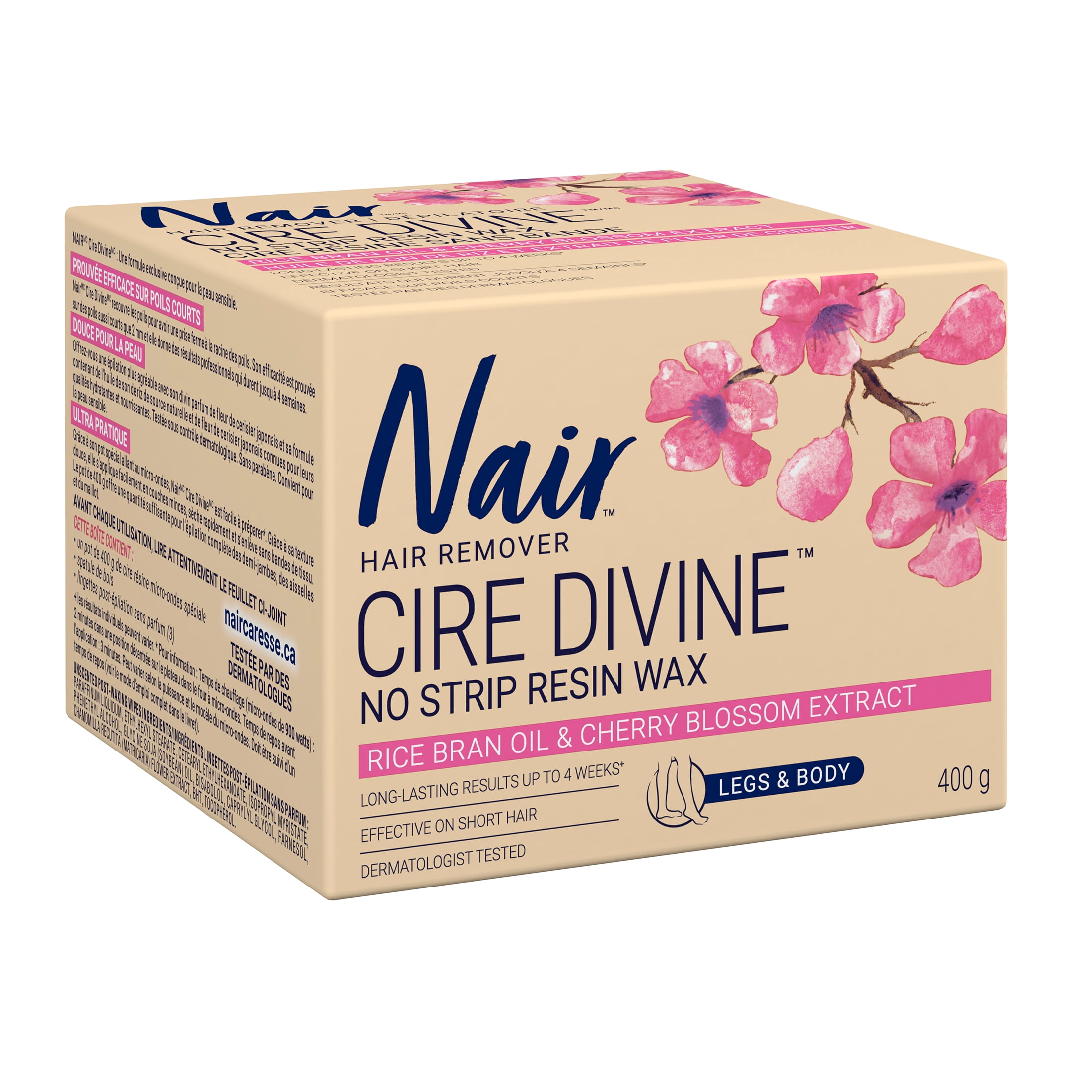 Nair Cire De Résine Allant Au Micro-Ondes Cire Divine Pour Les Jambes Et Le Corps Avec Fleur De Cerisier Japonais Et Huile De Son De Riz, 400g