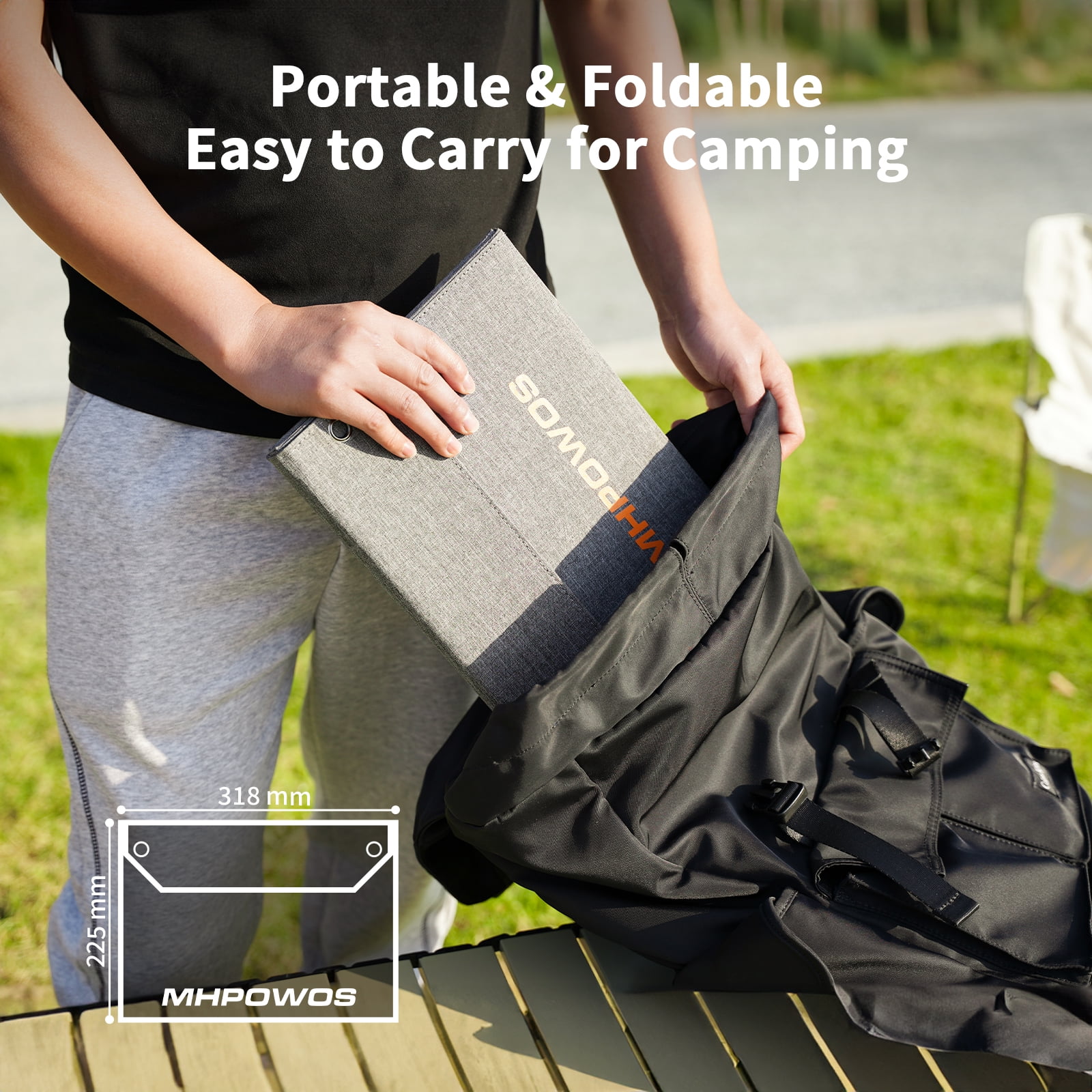 MHPOWOS 40W Solar Panel Portable Foldable with QC3.0 USB Type-C for Camping Hiking Backpacking