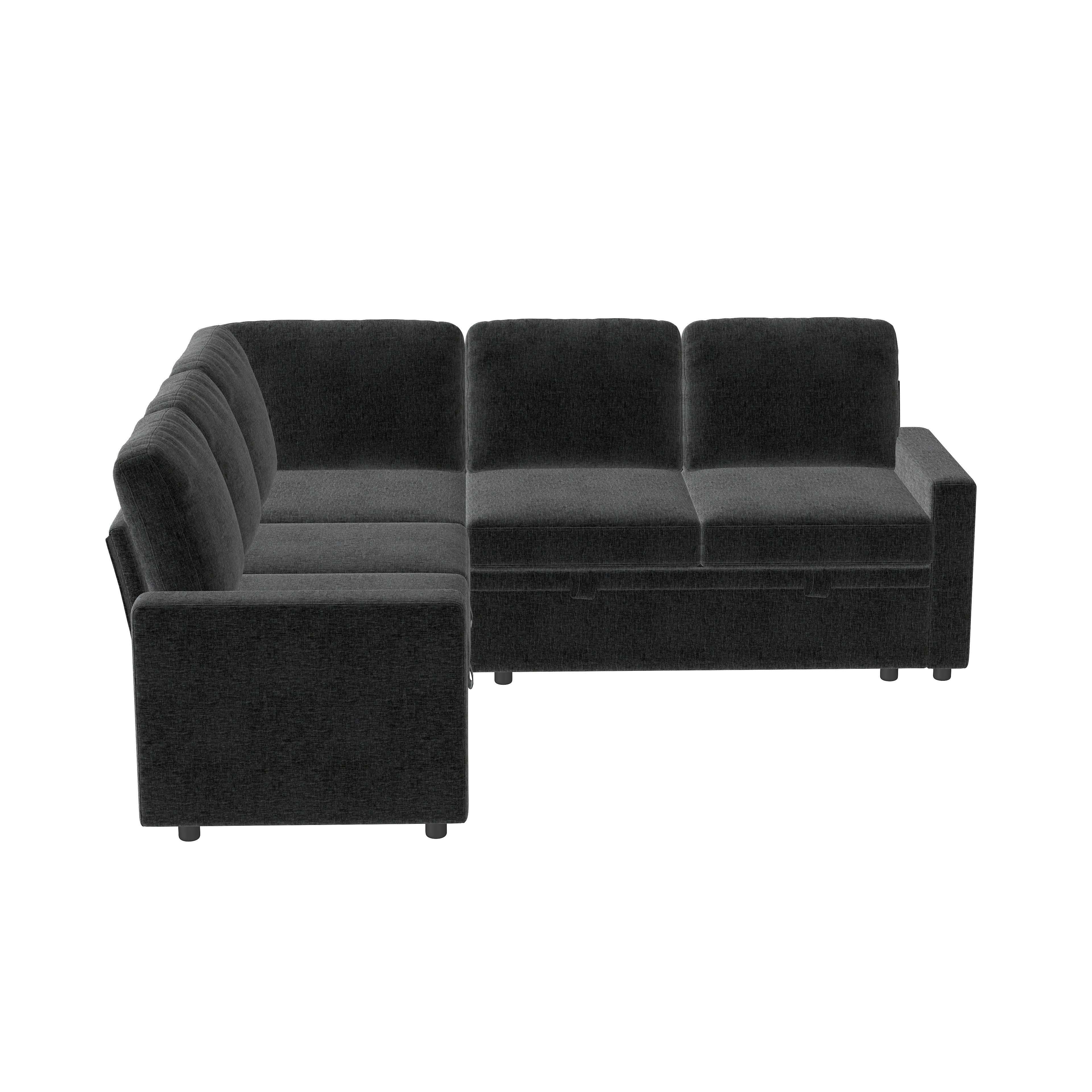 BSHTI Modern L-Shaped Pull-Out Sectional Sleeper Sofa Bed with Storage for Living Room, Black