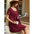 thumbnail image 5 of ValueVibe Nightgowns for Women Crew Neck Sleepshirt Short Sleeve Sleepwear Henley Button House Dress with Pockets, Burgundy XL, 5 of 6