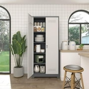 72.8H Broom Closet Cabinet, Locking Storage Cabinet,Garage Storage Cabinet with Doors and Shelves,Tall Broom Tool Organizer,Cleaning Tool Cabinet with Hooks for Utility Room