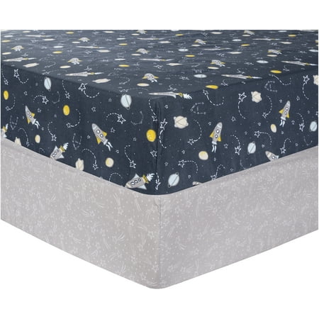 UPC: 0846216066535 | Sammy & Lou Rockets 2-Pack Microfiber Fitted Crib Sheet Set.