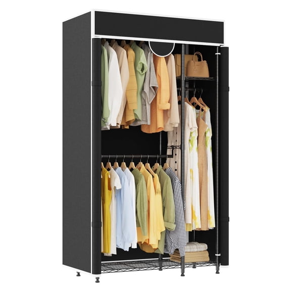 Portable Closet with Cover Heavy Duty Covered Clothes Rack Wardrobe | Adjustable Storage Shelves Smooth Zipper Dustproof Cover Silent Locking Casters Organizer for Bedroom Laundry Room Apartment