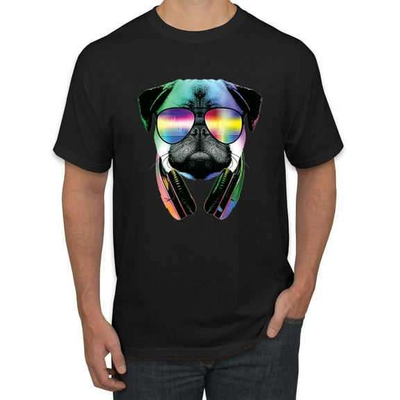 Wild Bobby, Colorful Pug DJ, Pop Culture, Men Graphic Tee, Black, Small