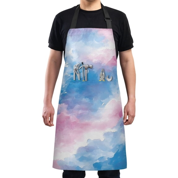 Watercolor Blue and Pink Art Chef Kitchen Apron with Pockets for Women Waterproof Aprons for Cooking Baking