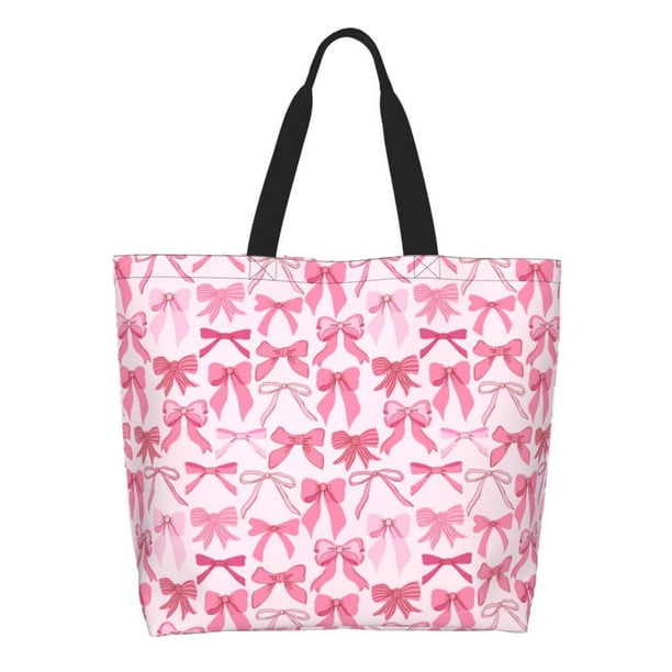 Balery Pink bows Bolsa Tote Estilo Estético con Cremalleras, Bolsa de Hombro, Bolsa de Compras Grande y Plegable