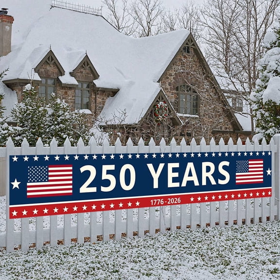 Red White Blue 250th Anniversary Banner Star Pattern USA 250 Years Backdrop Text Patriotic Celebration Display for Independence Day Parties Patriotic Gatherings Community Events