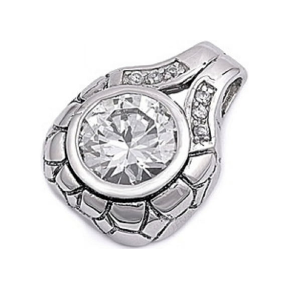 Round Cubic Zirconia Pendant Sterling Silver