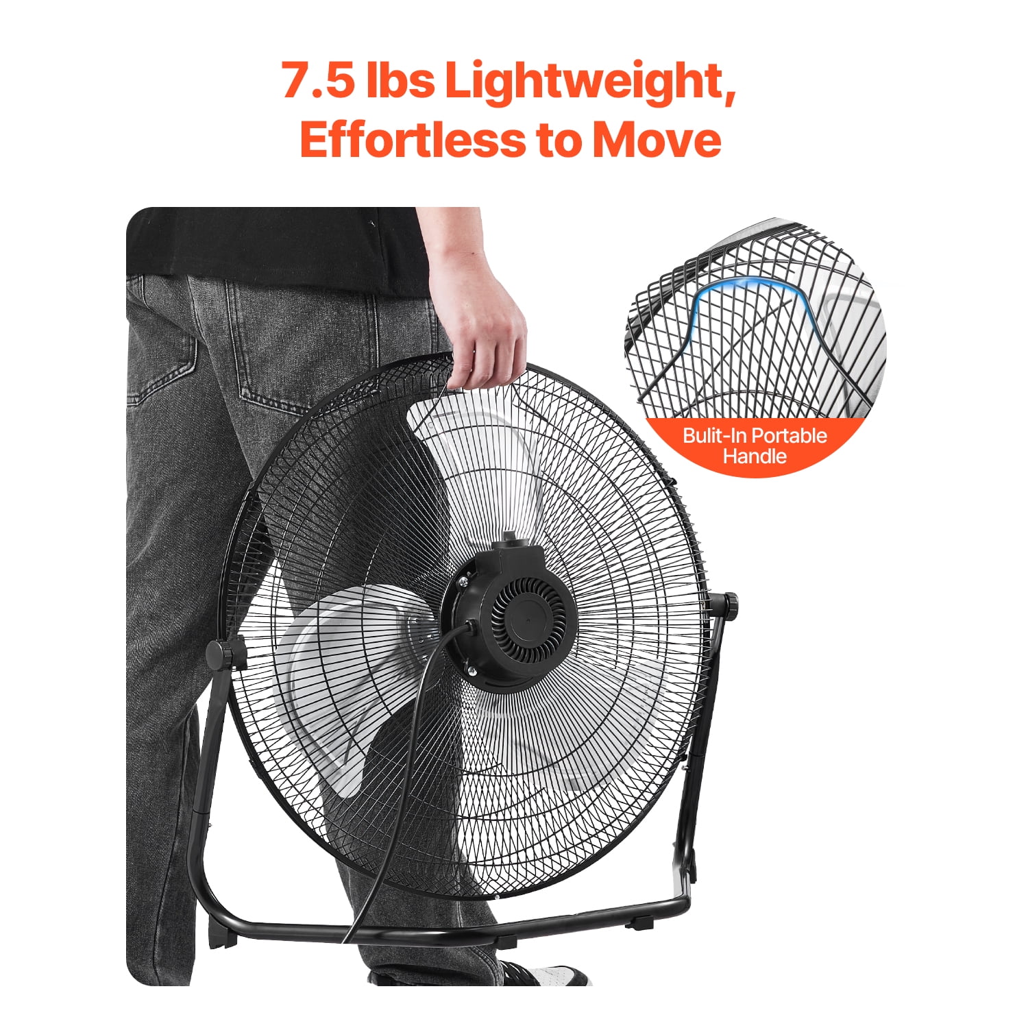 KFFKFF Ground Fan, Trio Speeds Intense Force 18 Inch Commercial Fan, 4000 CFM 360° Flexible Orientation 19.69 ft/sec Wind Movement Large Metallic Fan, Suitable for Residence, Fitness Center