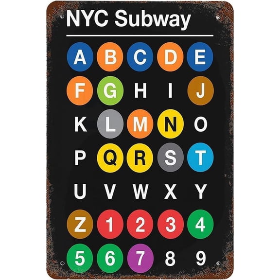 Vintage Metal Tin Sign NYC Subway Alphabet Wall Decor 8x12 Inch