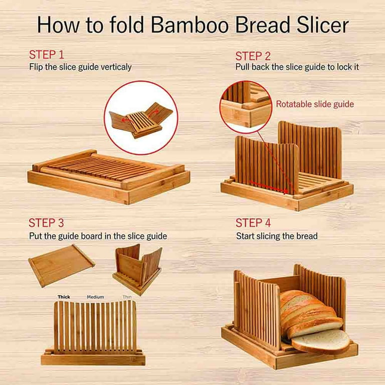  Professional Bamboo Bread Slicer for Homemade Bread, Get  Perfectly Even Slices in No Time - Compact & Durable Design - Easy to Use &  Clean - Ideal Bread Cutter for Home