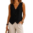 thumbnail image 2 of 1 PC Camisole Tops for Women Color Block Short Sleeveless V-Neck Cotton Linen Cape Vest Sleeveless Tops for Women, 2 of 4