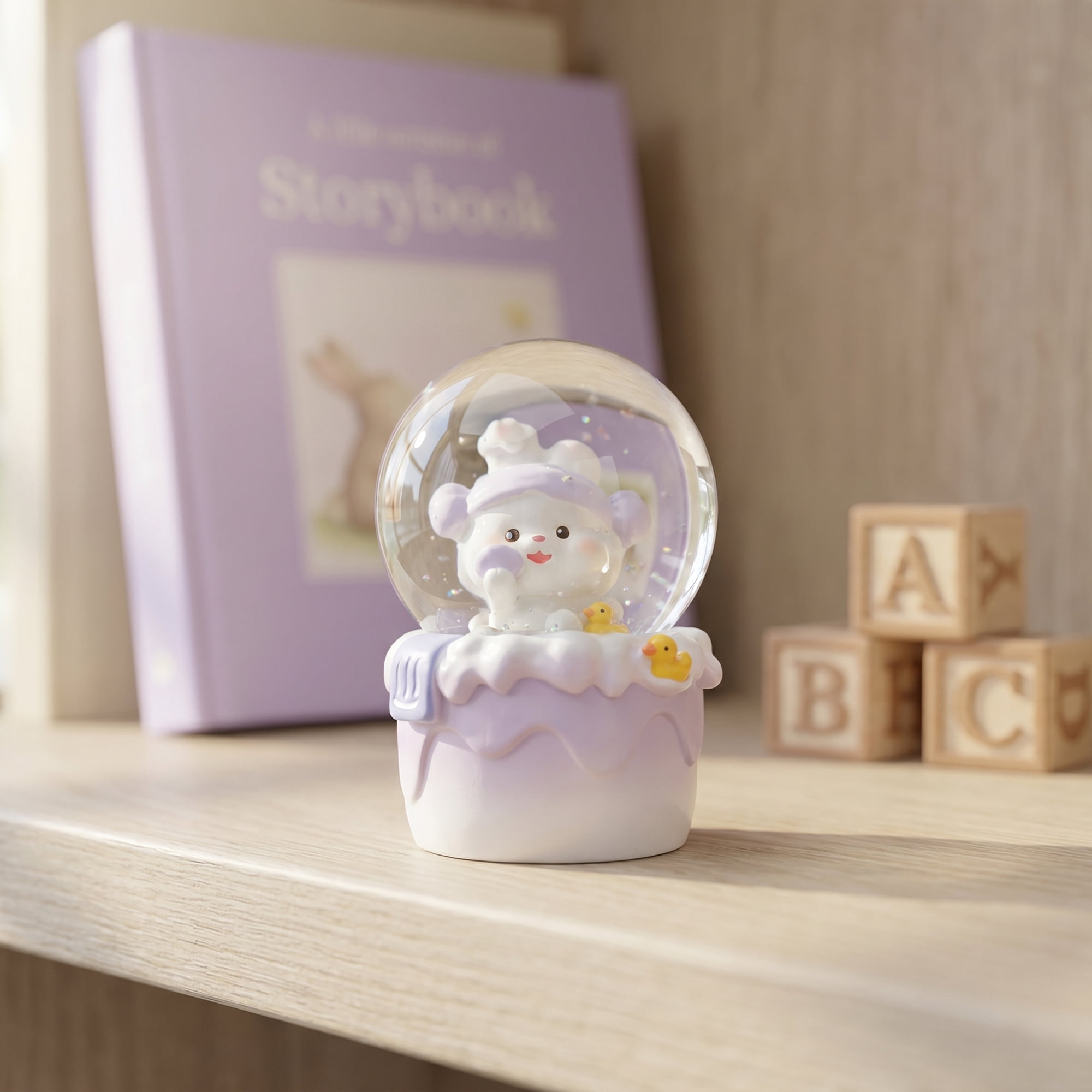 Unique Bargains Cartoon Light Up Crystal Ball Mini Resin Snow Globe LED Sphere Purple