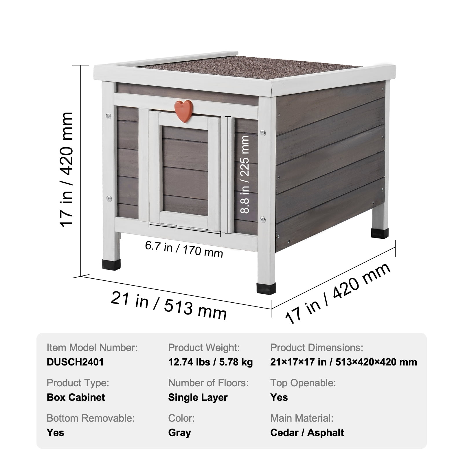 KFFKFF Cat Wooden Shelter 21"L x 17"W x 17"H, Weather-Resistant Outdoor Cat Home with PVC Door Curtains and Accessible Roof, Insulated Small Animals House