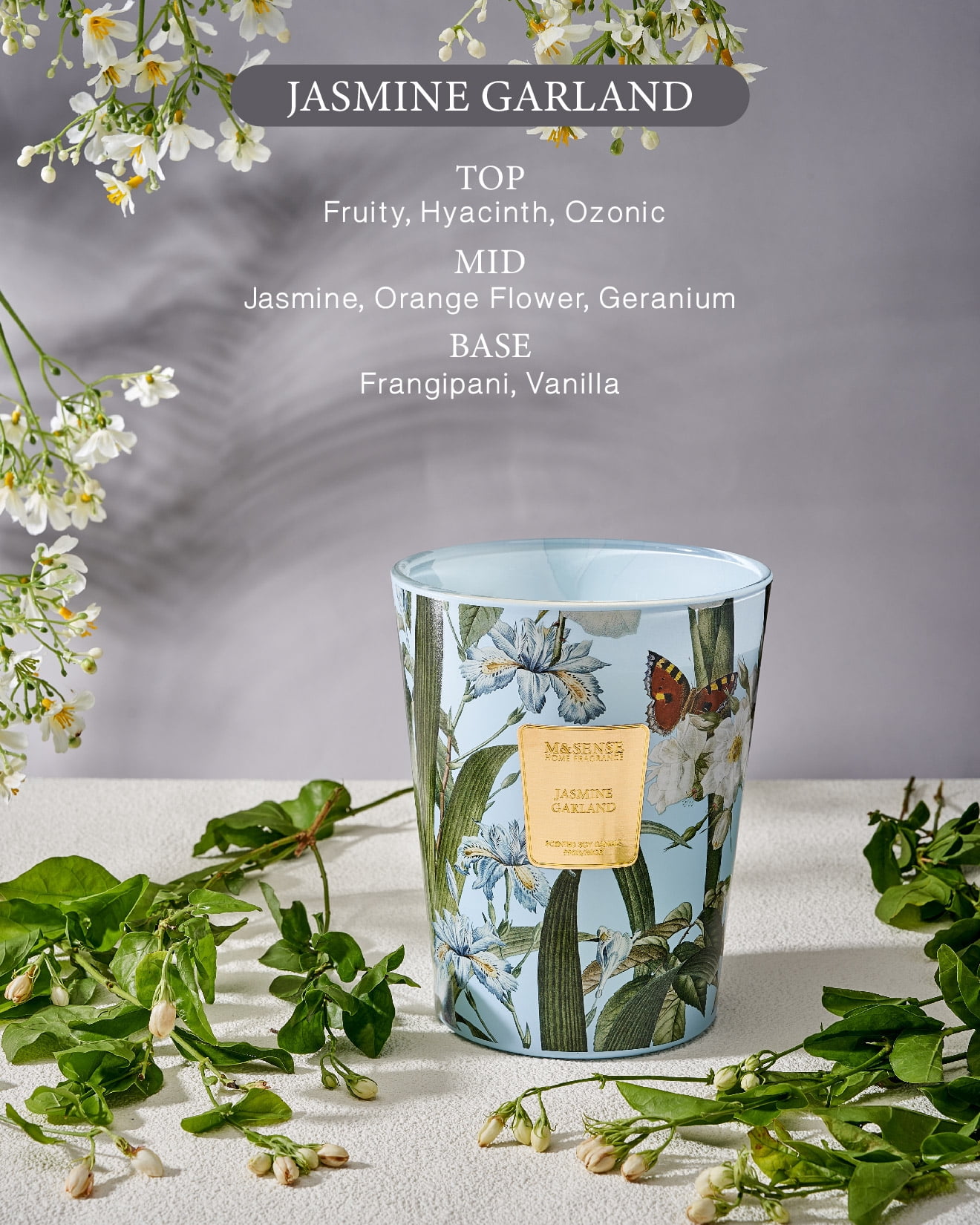 M&SENSE Jasmine Candles Scent, 3 Wick 35 oz, 150 Hours Burn Extra Large Jar Candles, Natural Soy Wax