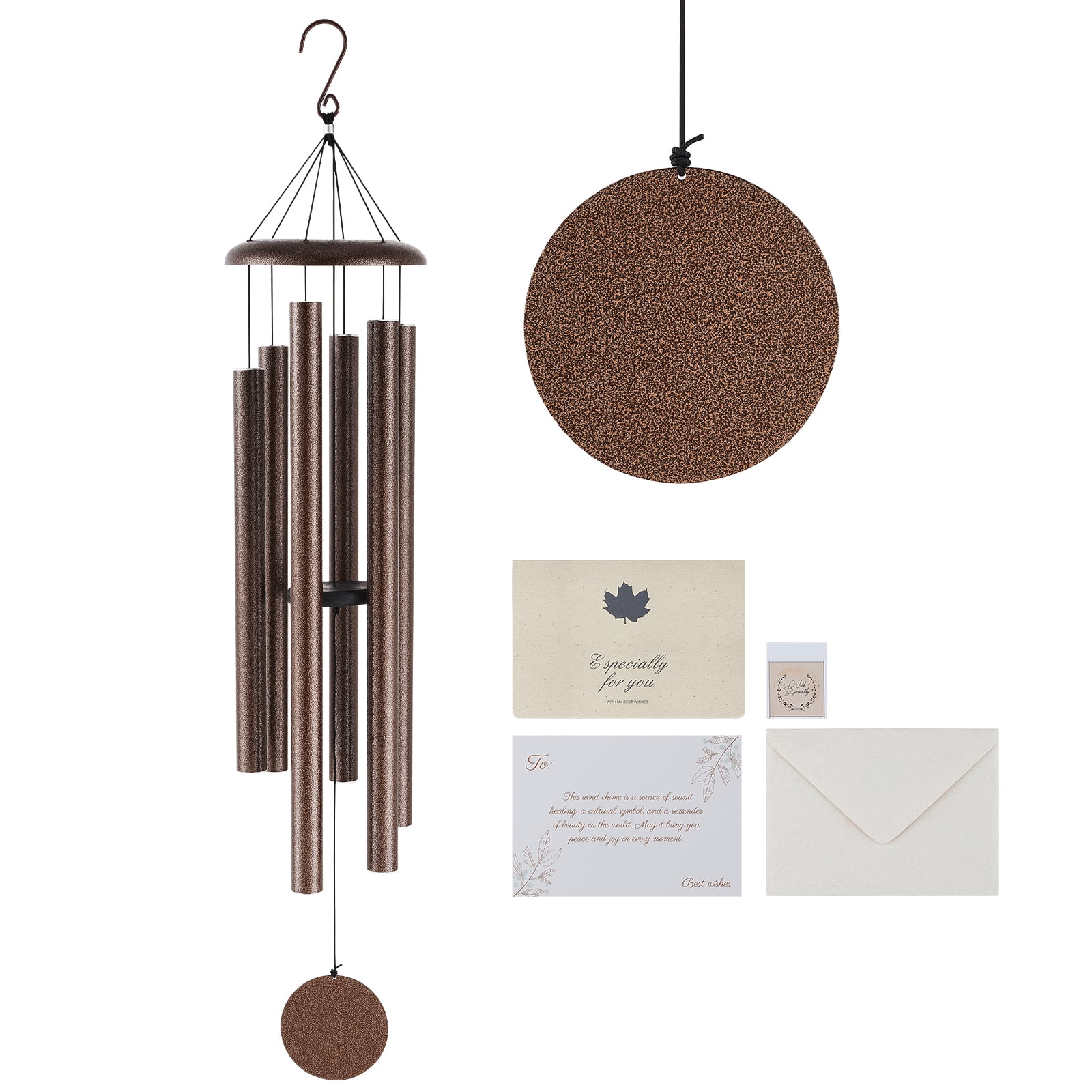 KFFKFF Outdoor Wind Chimes, 50", Richly Toned Wind Chimes with 6 Tubes, Distinctive Large Commemorative Wind Chimes for Anniversary, Remarkable Exterior Adornment for Your Patio,Backyard, Copper Vein