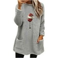 thumbnail image 1 of Pisexur Chandails en Molleton de Noël pour Femmes en Polaire Douce à Manches Longues Col Rond Imprimé Verre de Vin Rouge Chandail-Over Chaud d'Hiver avec Poches, 1 of 3