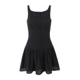 thumbnail image 1 of Women Summer Sleeveless Button Up Cinch Waist Pleated Hem Backless Solid Color Mini Tank Dresses White, 1 of 5