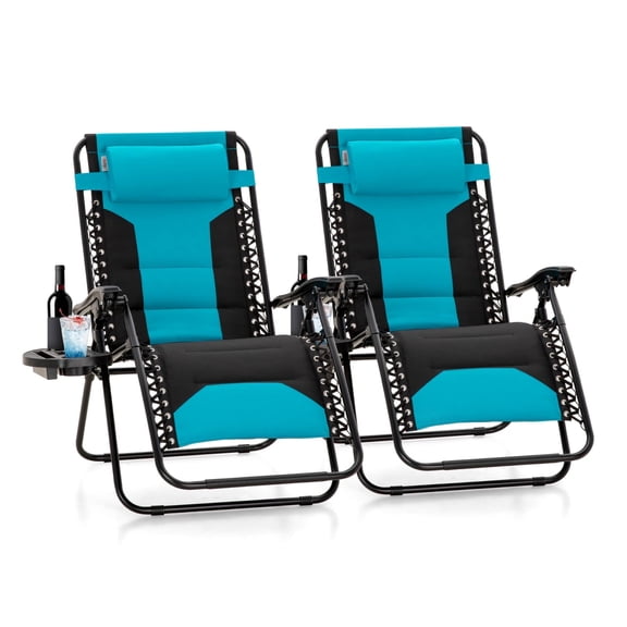 SUMMIT LIVING 2-Piece Padded Zero Gravity Chair Outdoor Patio Recliner with Adjustable Headrest and Cup Holder, Emerald