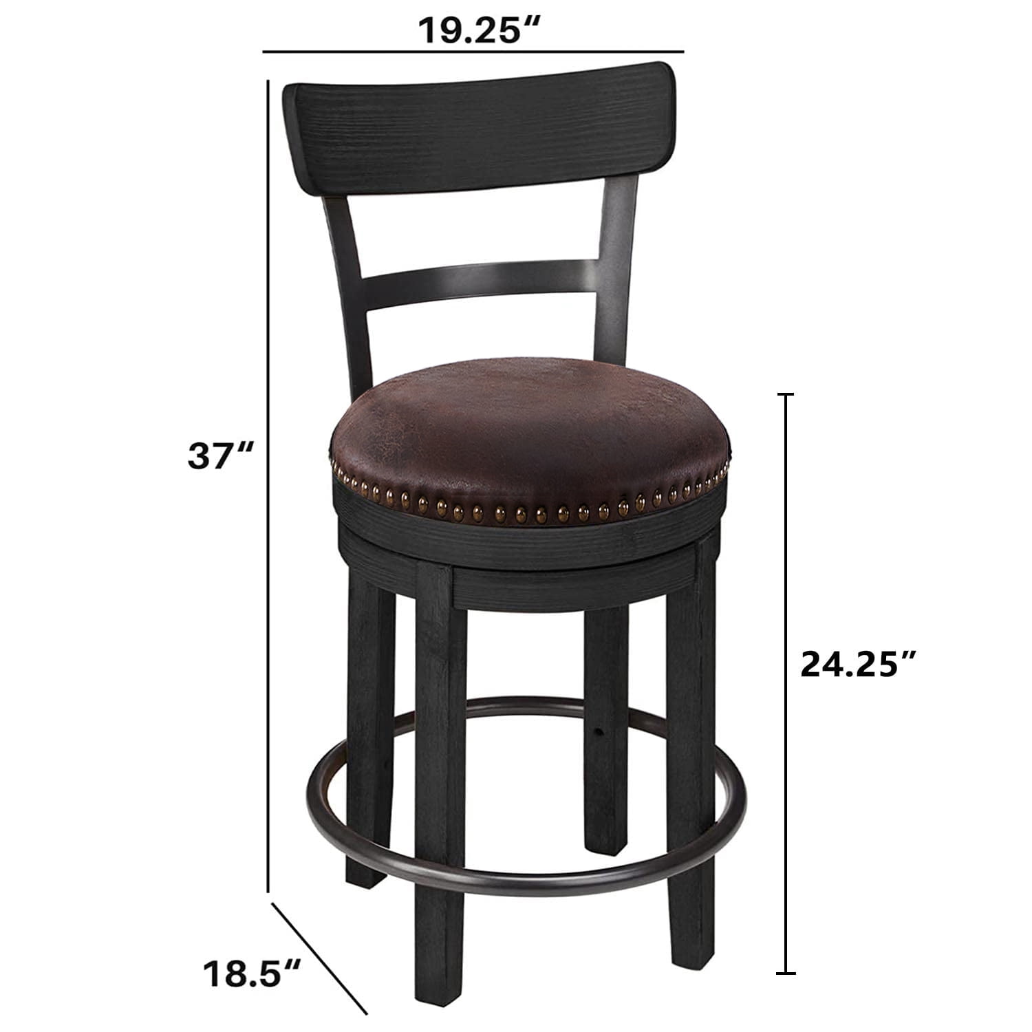 NHI Express 24" Seat Height Bar Stools Set of 2, 360 Degree Swivel Seat Counter Height Bar Stool with Iron Footrest, Dining Chairs with PU Leather Upholstered Seat for Dining Room, Brown